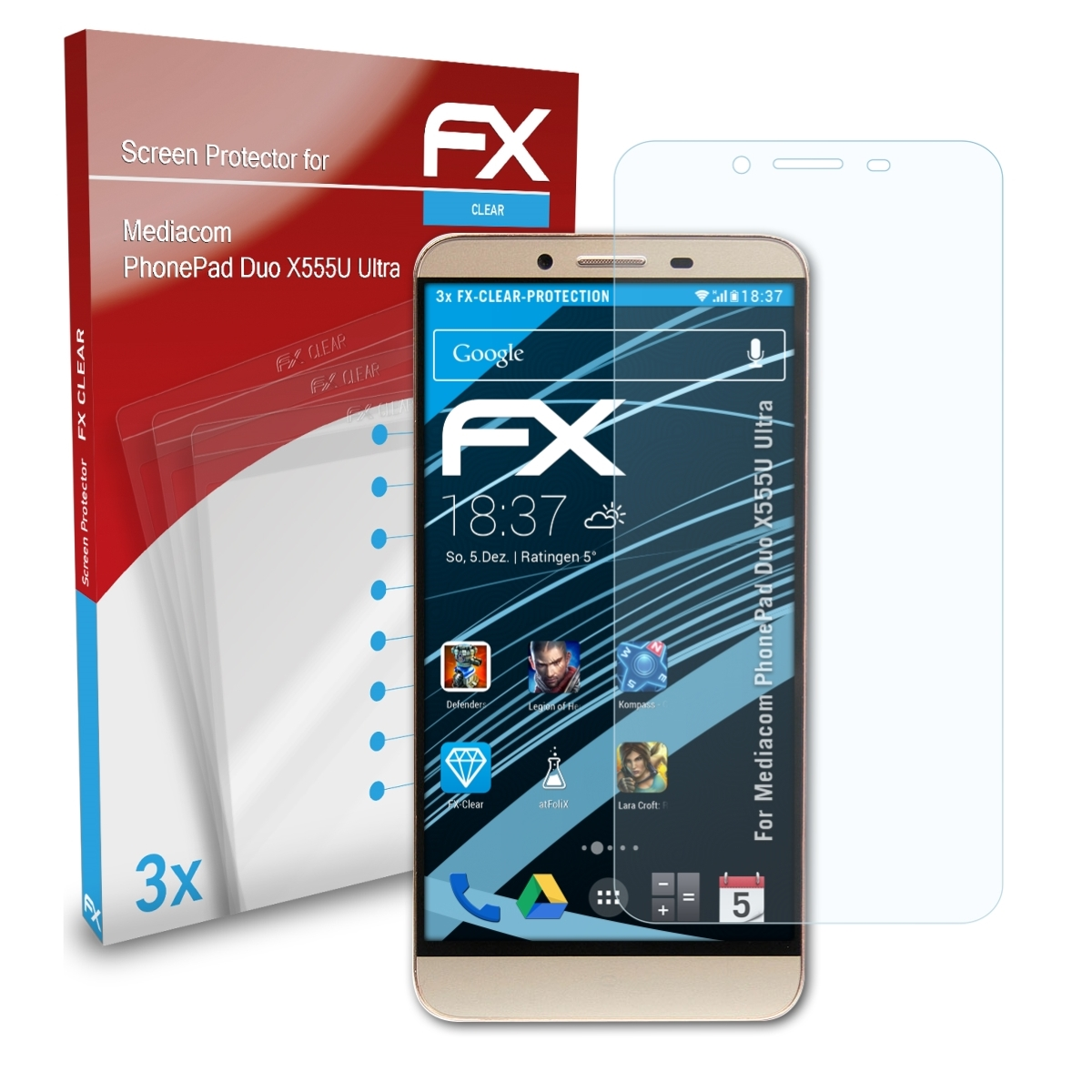 3x Mediacom X555U Ultra) FX-Clear PhonePad Duo ATFOLIX Displayschutz(für