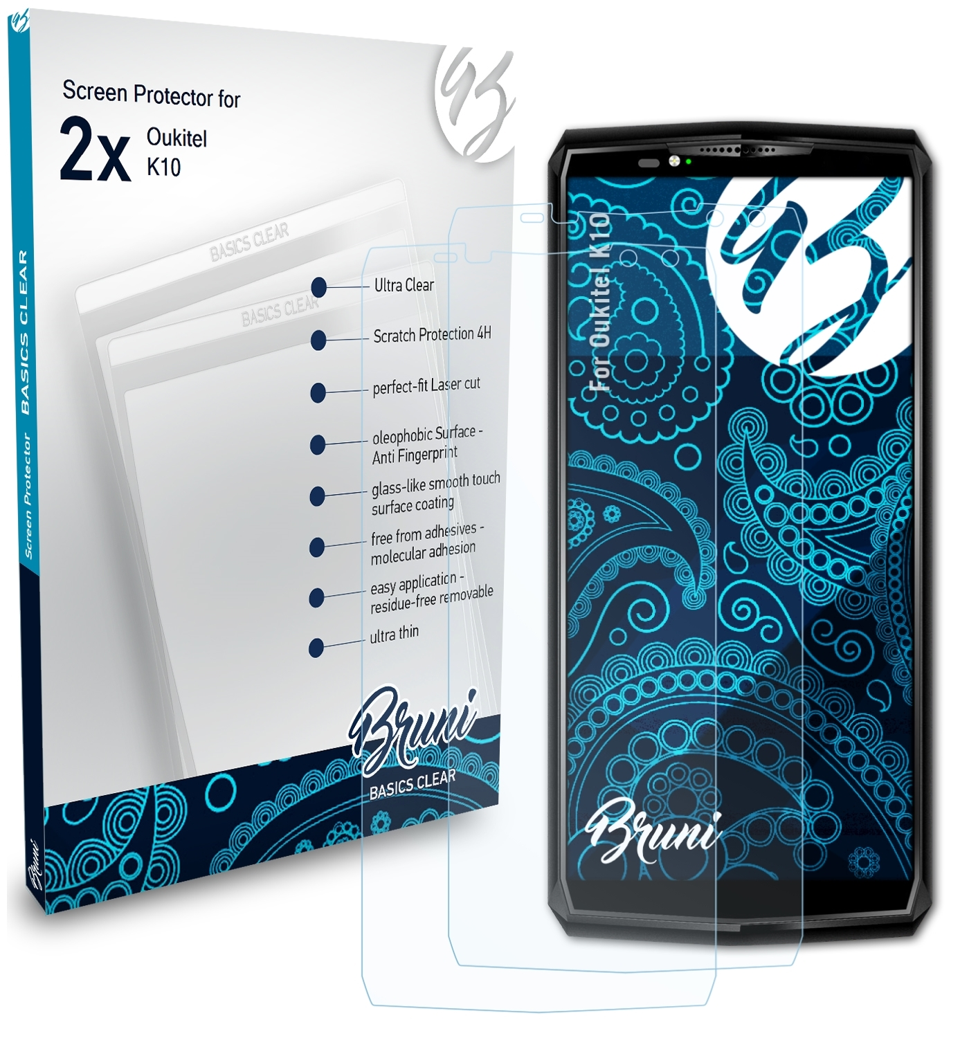 BRUNI 2x Basics-Clear Schutzfolie(für K10) Oukitel