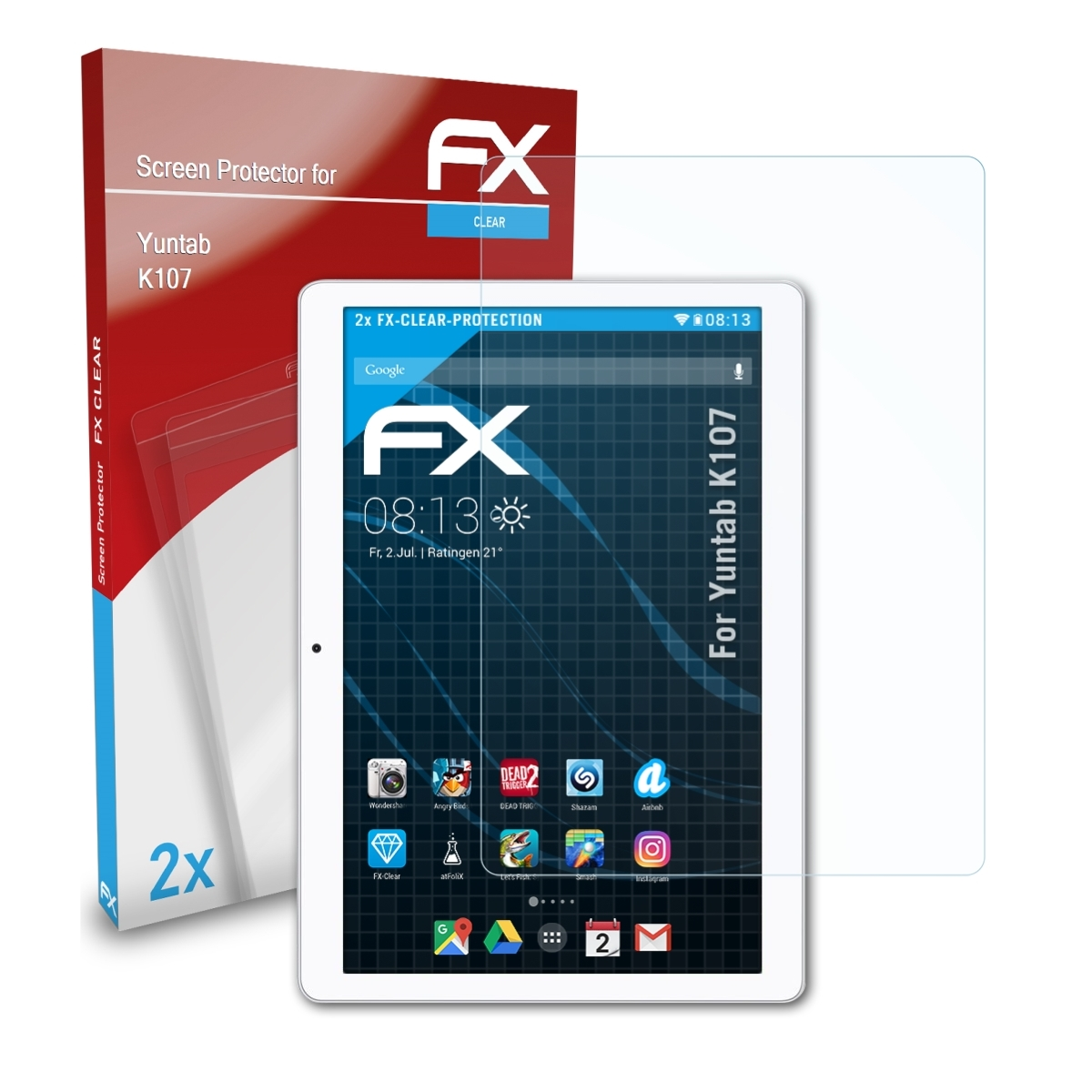 K107) ATFOLIX 2x FX-Clear Displayschutz(für Yuntab