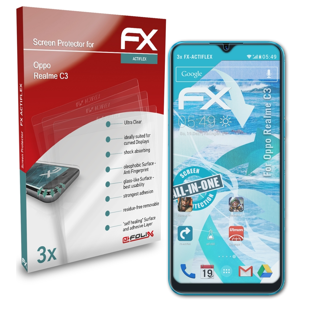 ATFOLIX Realme FX-ActiFleX Displayschutz(für C3) 3x Oppo