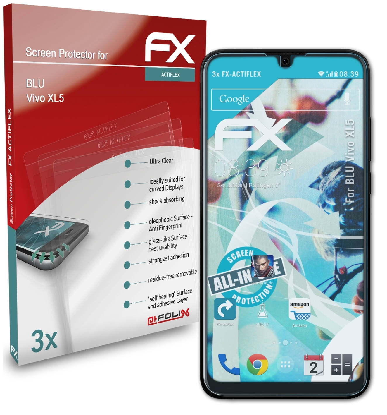 XL5) 3x ATFOLIX Displayschutz(für FX-ActiFleX Vivo BLU