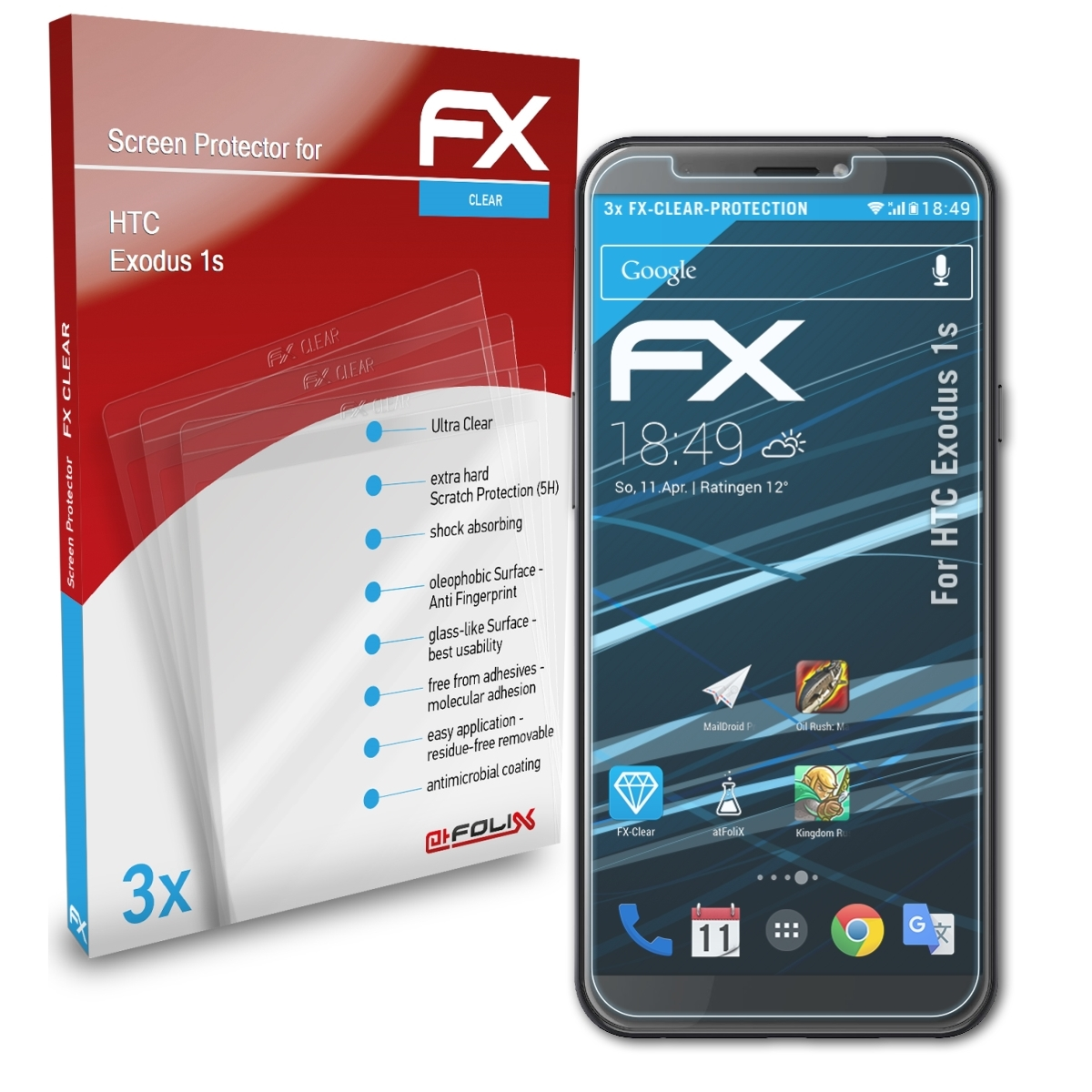 ATFOLIX 3x FX-Clear 1s) Exodus HTC Displayschutz(für