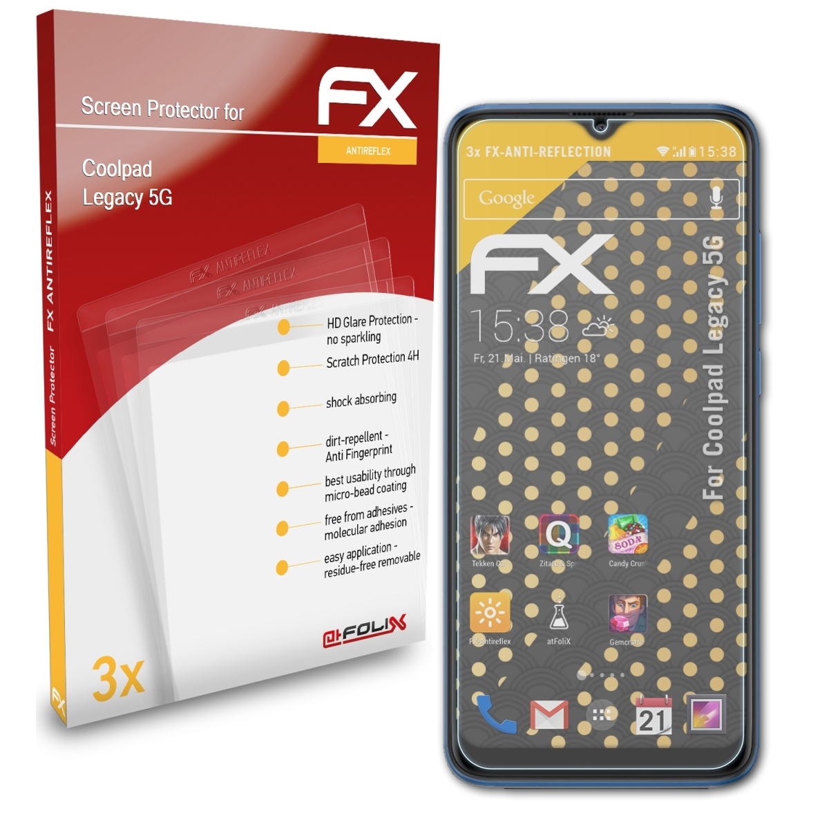 FX-Antireflex 5G) Legacy 3x Displayschutz(für Coolpad ATFOLIX