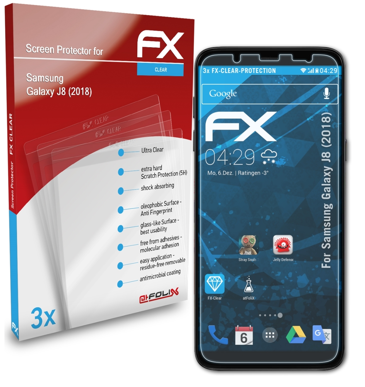 ATFOLIX 3x J8 (2018)) Displayschutz(für Samsung FX-Clear Galaxy