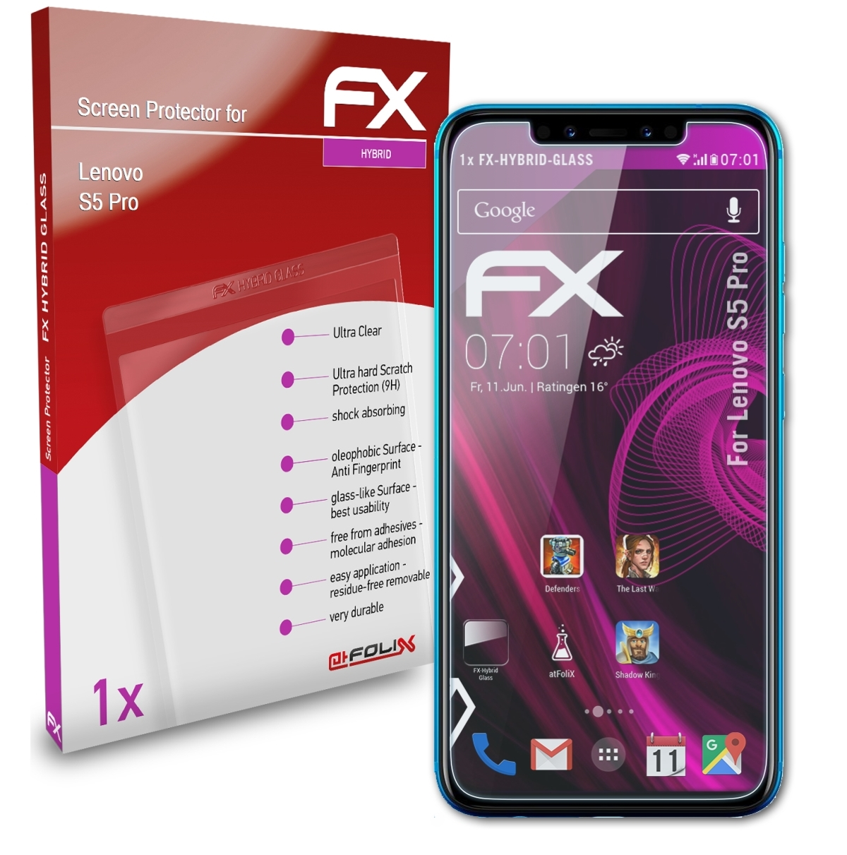 S5 Pro) ATFOLIX FX-Hybrid-Glass Lenovo Schutzglas(für