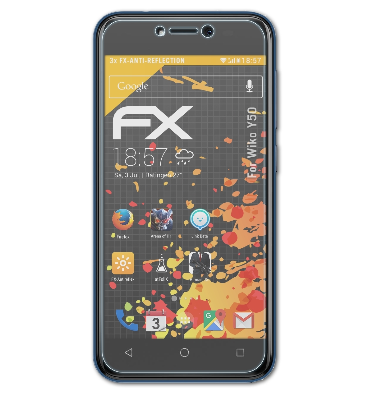 ATFOLIX 3x FX-Antireflex Displayschutz(für Y50) Wiko
