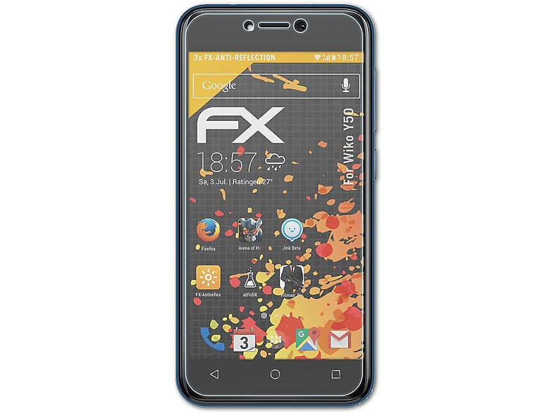 ATFOLIX 3x FX-Antireflex Displayschutz(für Wiko Y50)