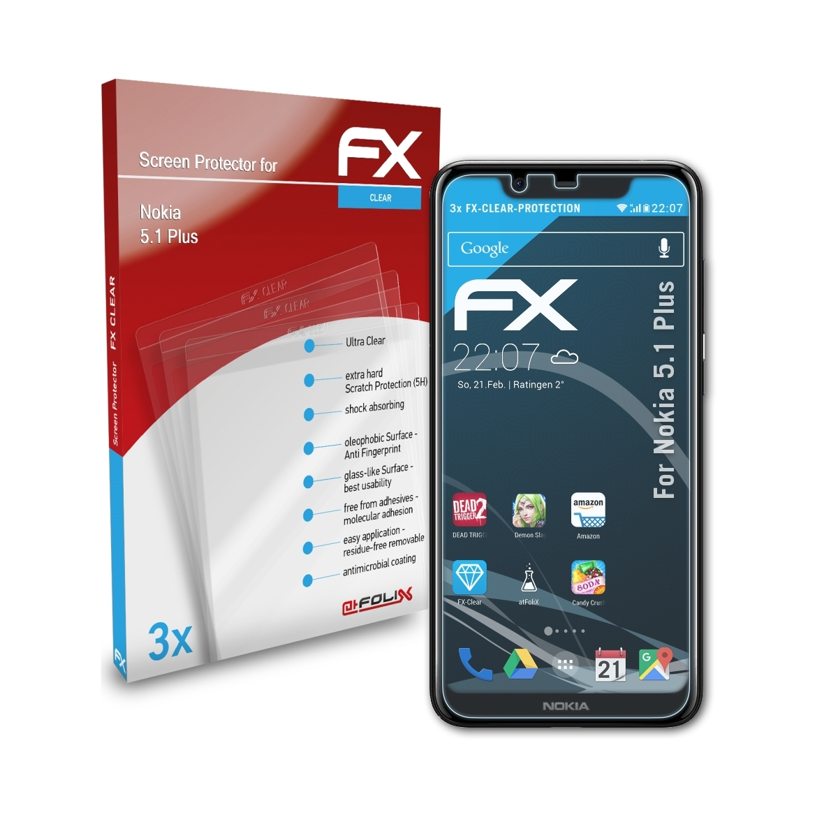 Plus) ATFOLIX Displayschutz(für 5.1 Nokia 3x FX-Clear