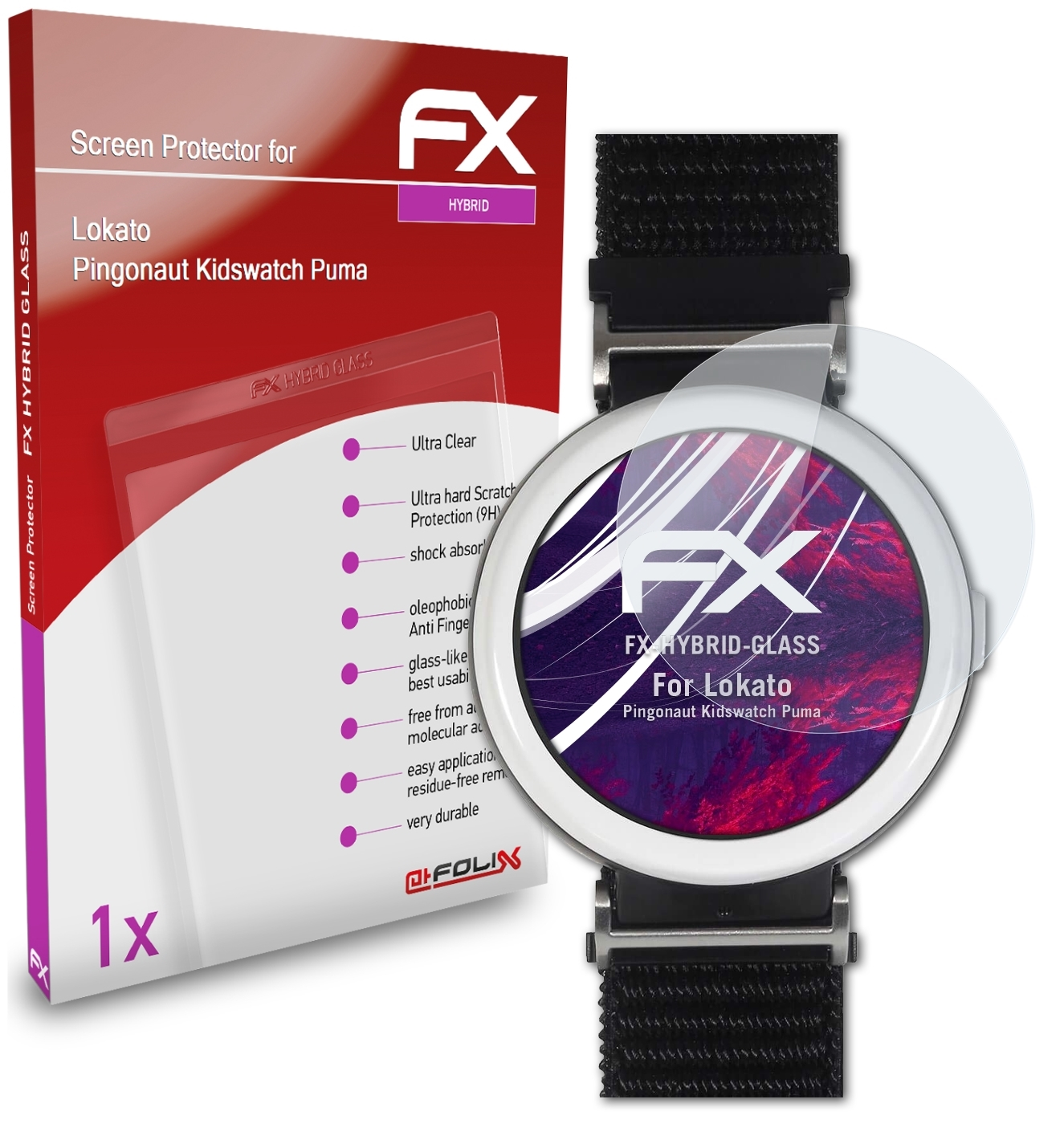 ATFOLIX FX-Hybrid-Glass Schutzglas(für Lokato Pingonaut Kidswatch Puma)