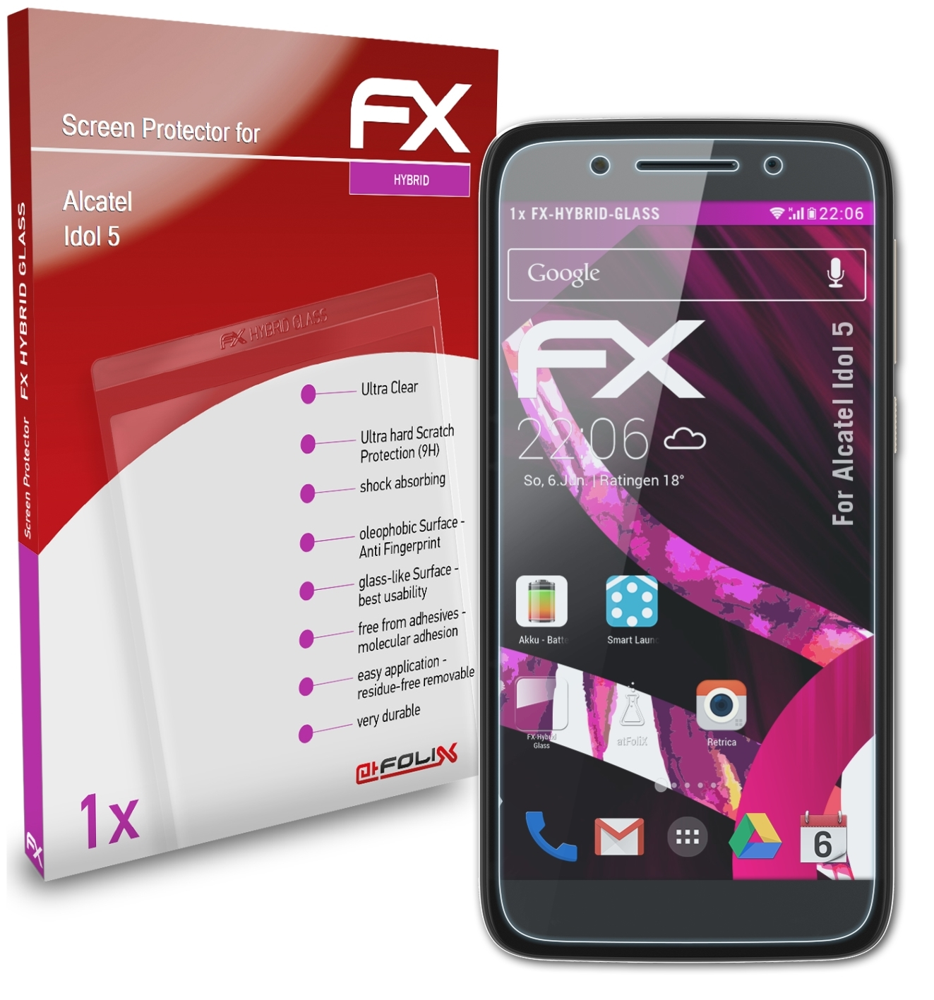 ATFOLIX Idol Schutzglas(für Alcatel FX-Hybrid-Glass 5)