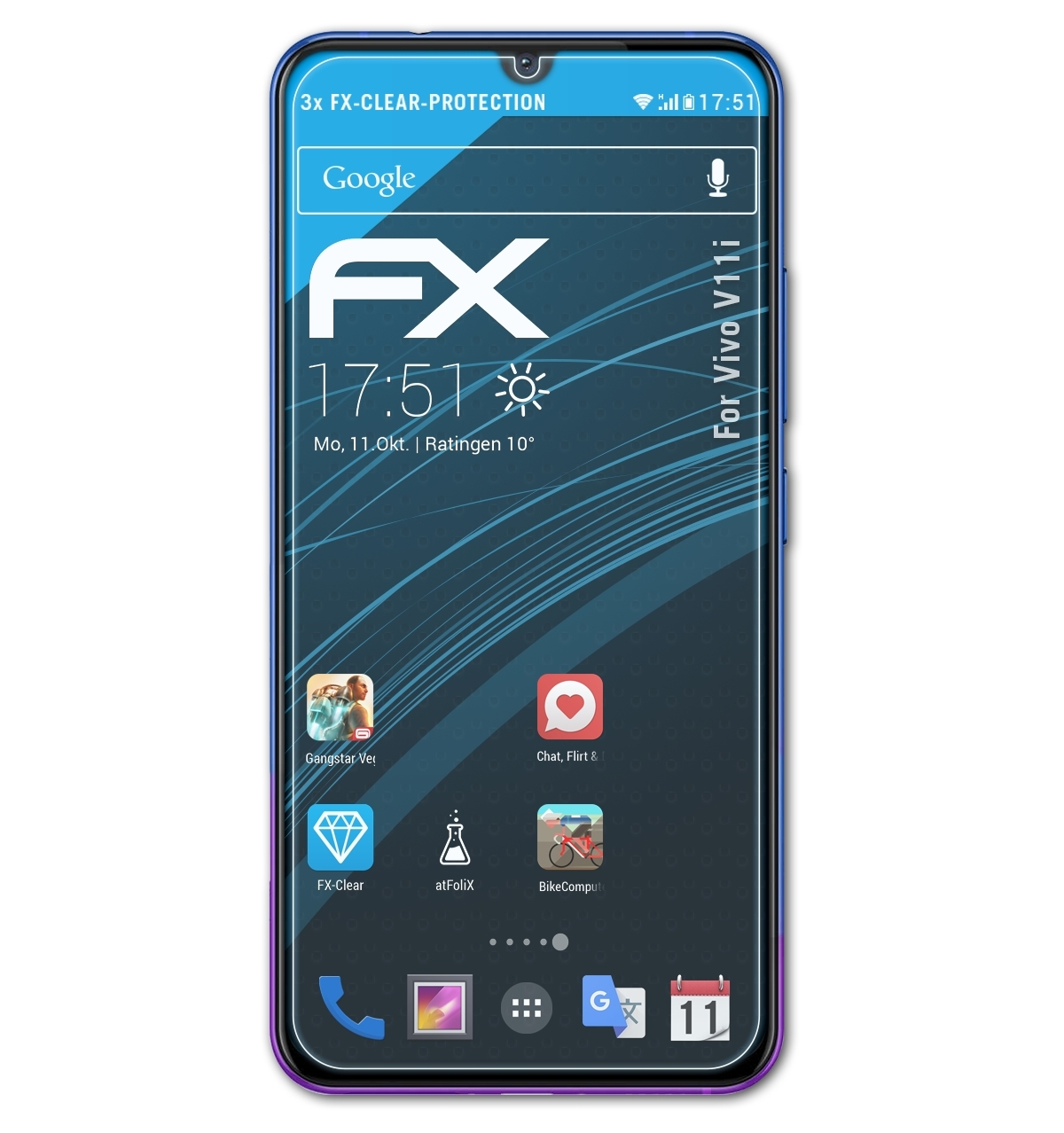 ATFOLIX 3x FX-Clear Displayschutz(für Vivo V11i)
