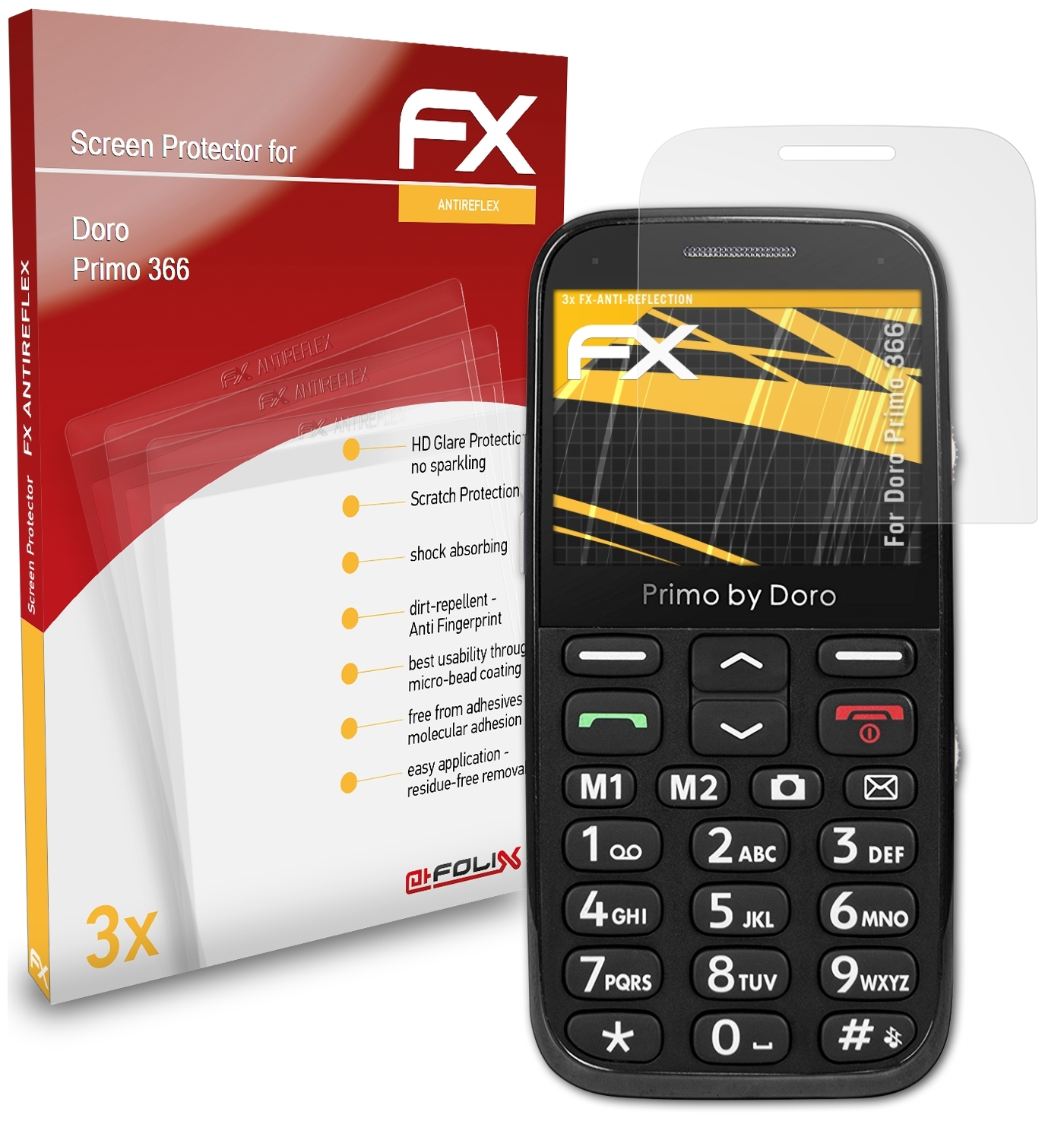 ATFOLIX 3x FX-Antireflex Displayschutz(für Doro Primo 366)