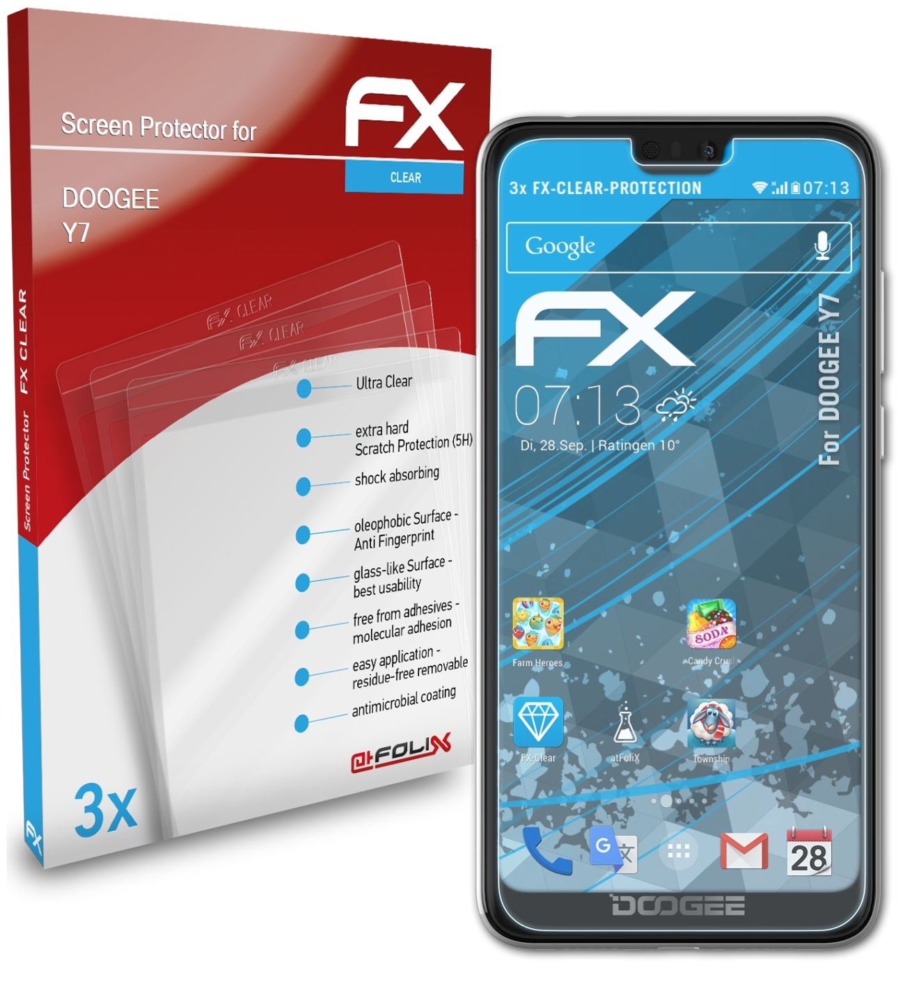 Doogee 3x FX-Clear Y7) ATFOLIX Displayschutz(für