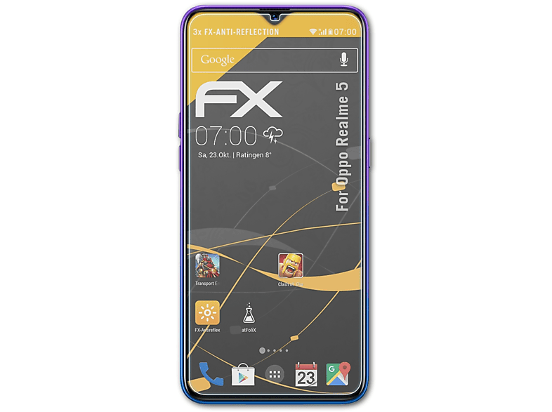 ATFOLIX 3x Realme 5) Displayschutz(für Oppo FX-Antireflex