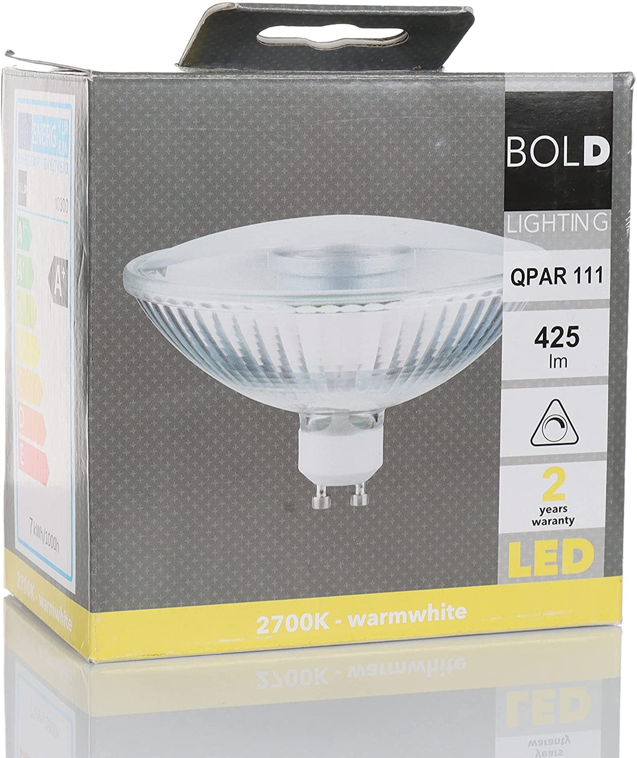 LED-Lampe mit Box. Weißer Hintergrund.