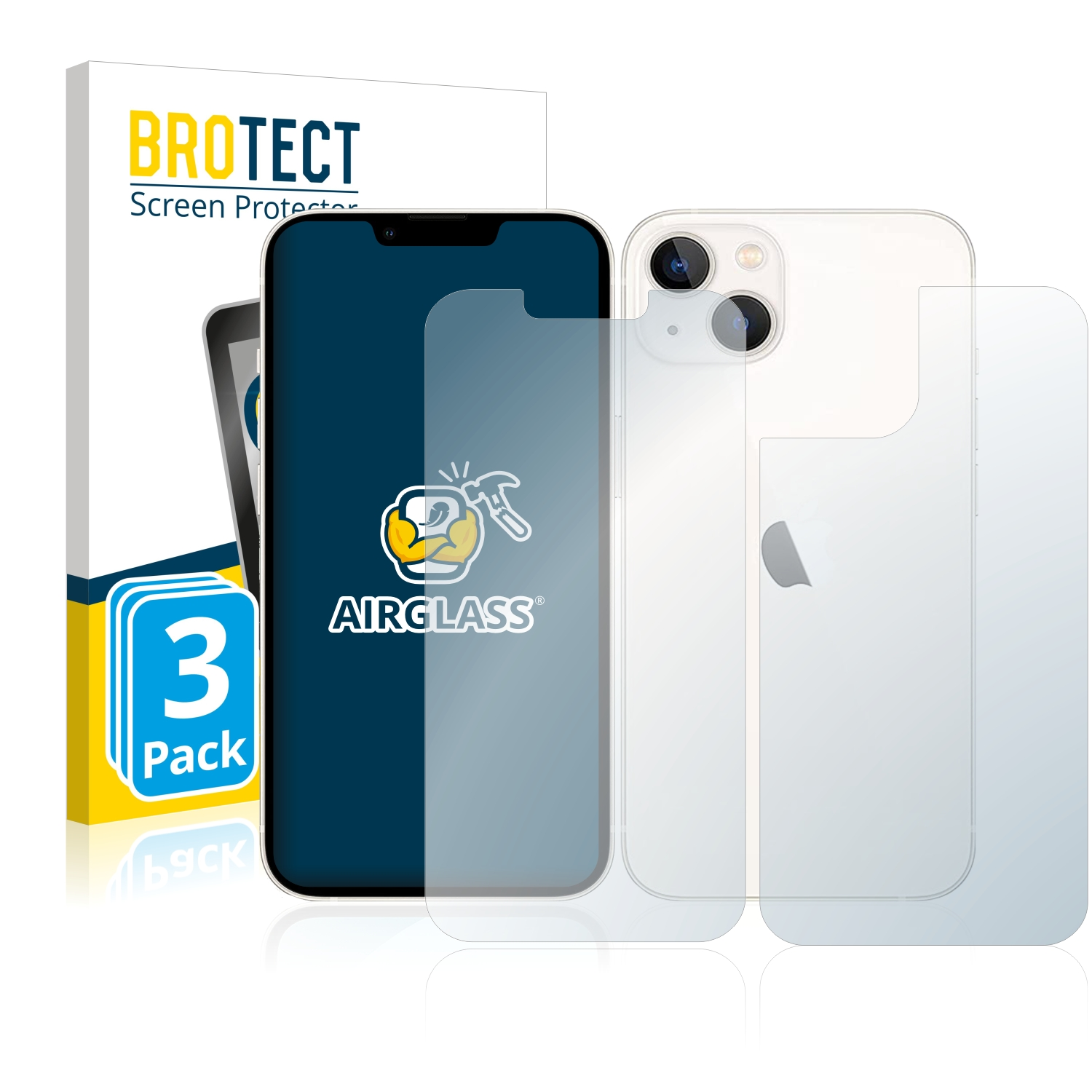 klare 13) Airglass Schutzfolie(für 3x iPhone Apple BROTECT