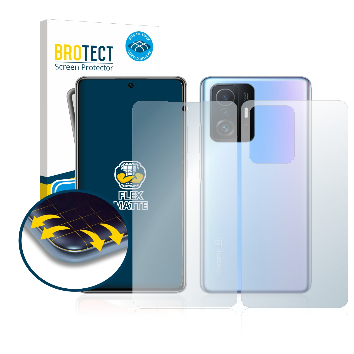 BROTECT 2x Xiaomi Schutzfolie(für matt 3D 11T Flex Full-Cover Pro) Curved