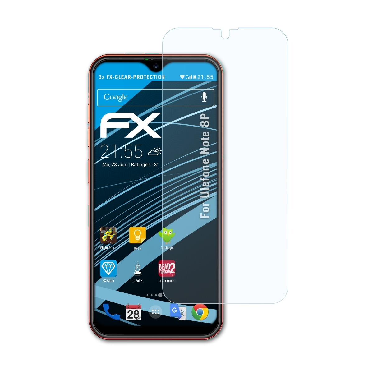 ATFOLIX 3x Displayschutz(für FX-Clear Ulefone Note 8P)
