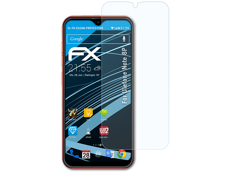 ATFOLIX 3x FX-Clear Displayschutz(für Ulefone Note 8P)