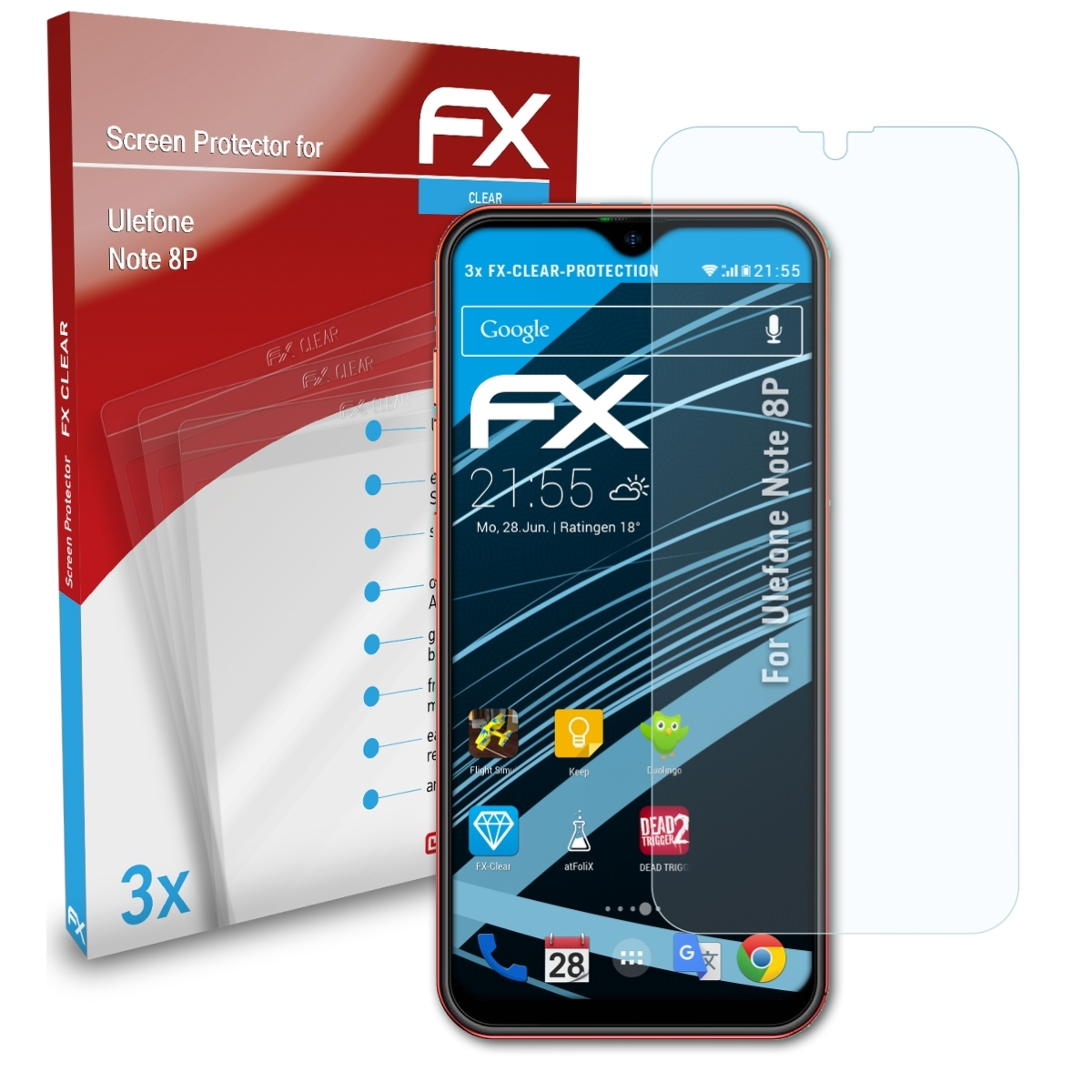 Ulefone FX-Clear 8P) ATFOLIX 3x Note Displayschutz(für