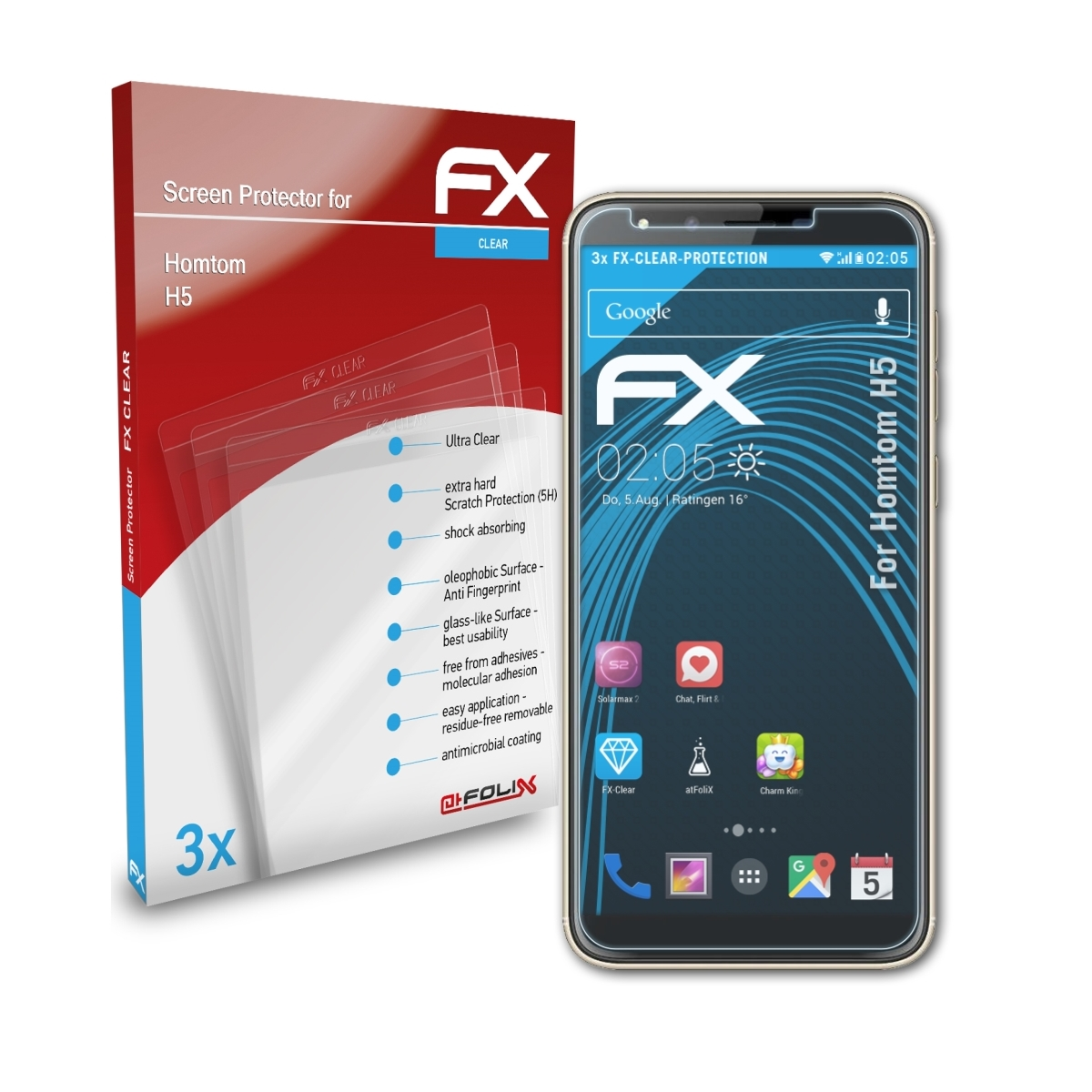 ATFOLIX 3x H5) FX-Clear Displayschutz(für Homtom