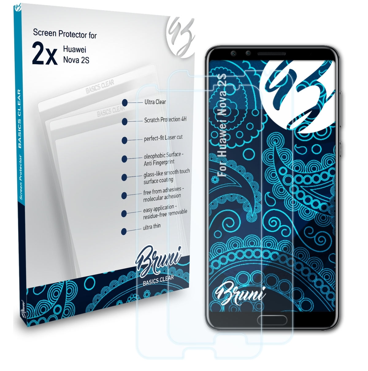 BRUNI 2x Basics-Clear Schutzfolie(für Huawei Nova 2S)
