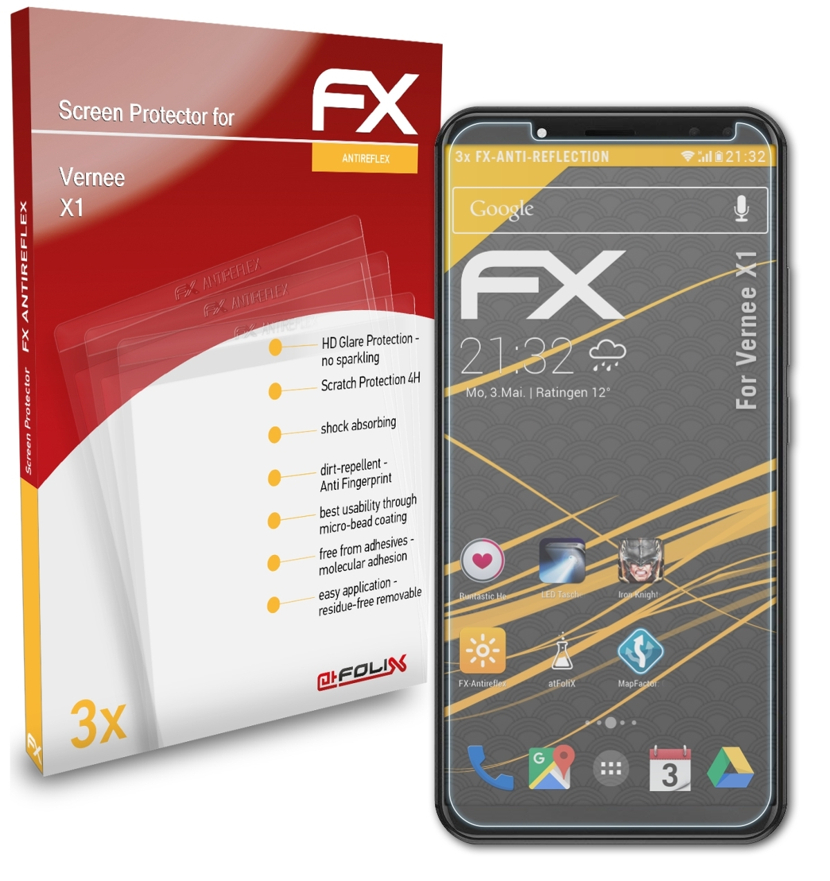 ATFOLIX 3x FX-Antireflex Displayschutz(für Vernee X1)