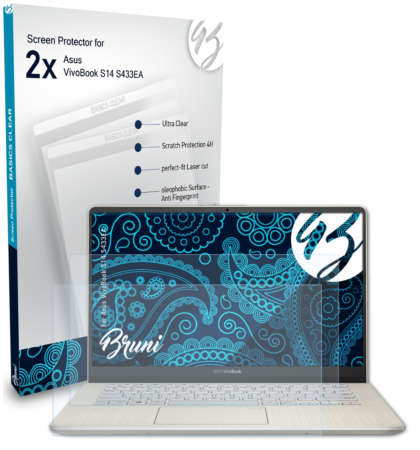 BRUNI 2x Basics-Clear Schutzfolie(für S14 VivoBook Asus (S433EA))