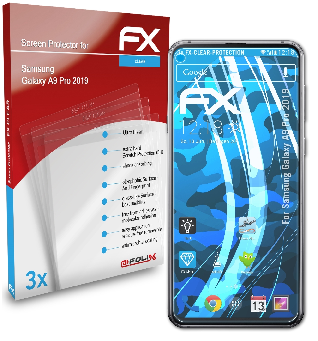 ATFOLIX 3x FX-Clear Displayschutz(für A9 Samsung Pro 2019) Galaxy