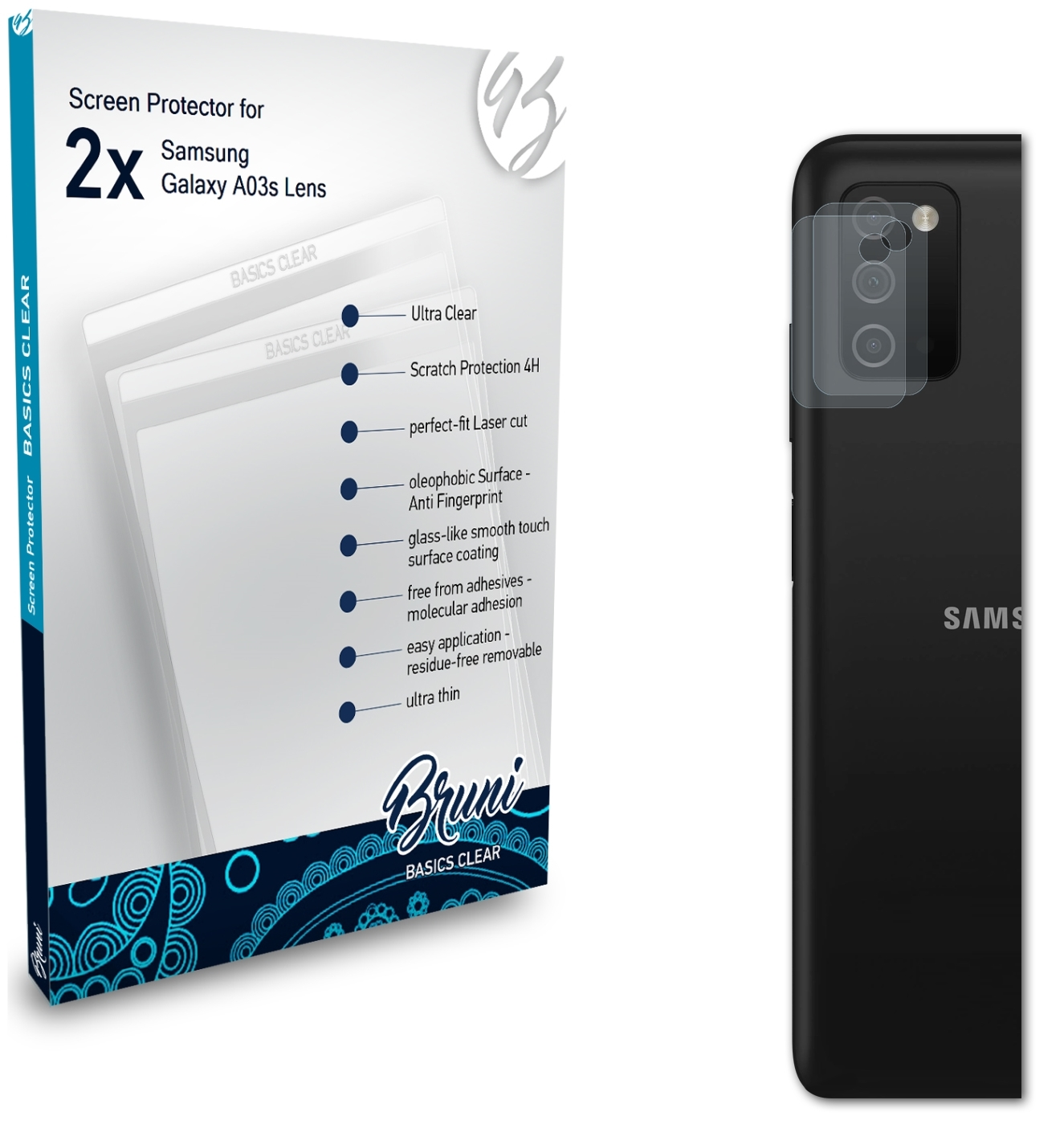 A03s Schutzfolie(für Galaxy Samsung 2x BRUNI Basics-Clear Lens)