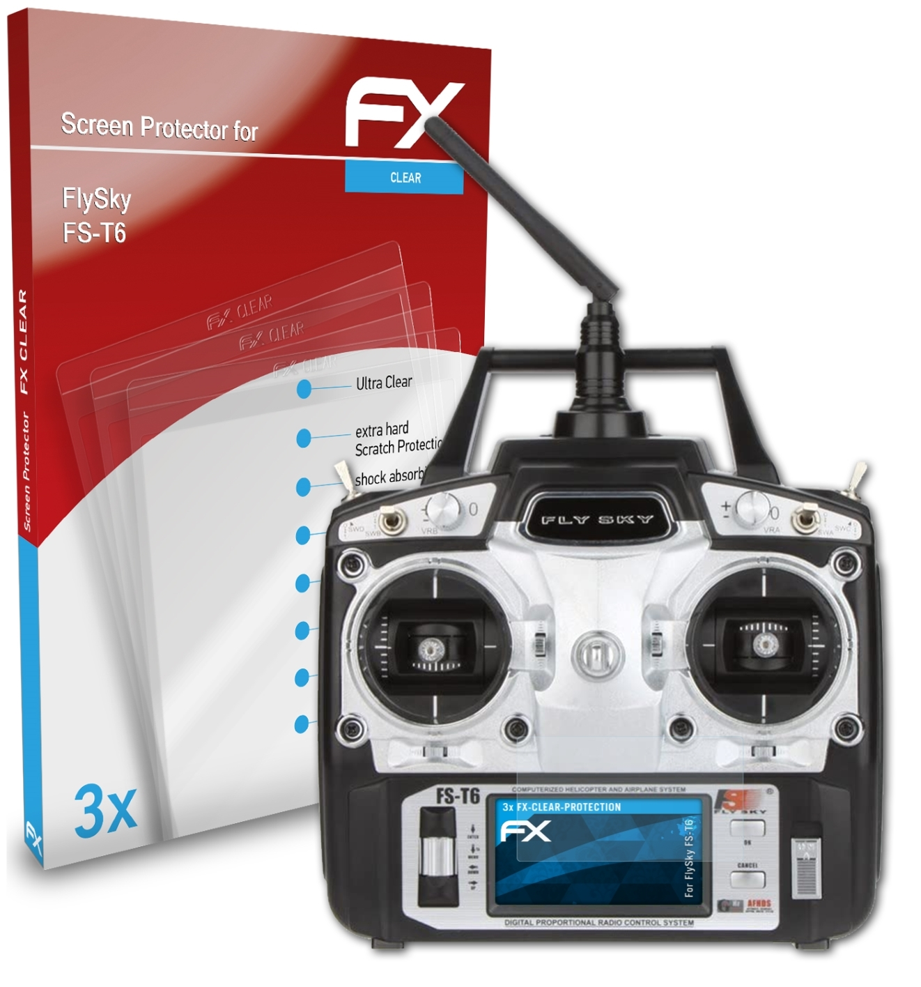 3x ATFOLIX FlySky Displayschutz(für FS-T6) FX-Clear