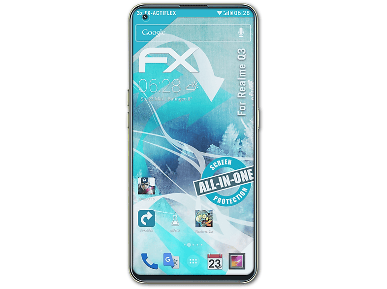 FX-ActiFleX Q3) Realme 3x ATFOLIX Displayschutz(für