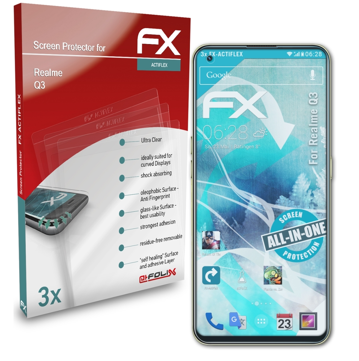 FX-ActiFleX Q3) Realme 3x ATFOLIX Displayschutz(für