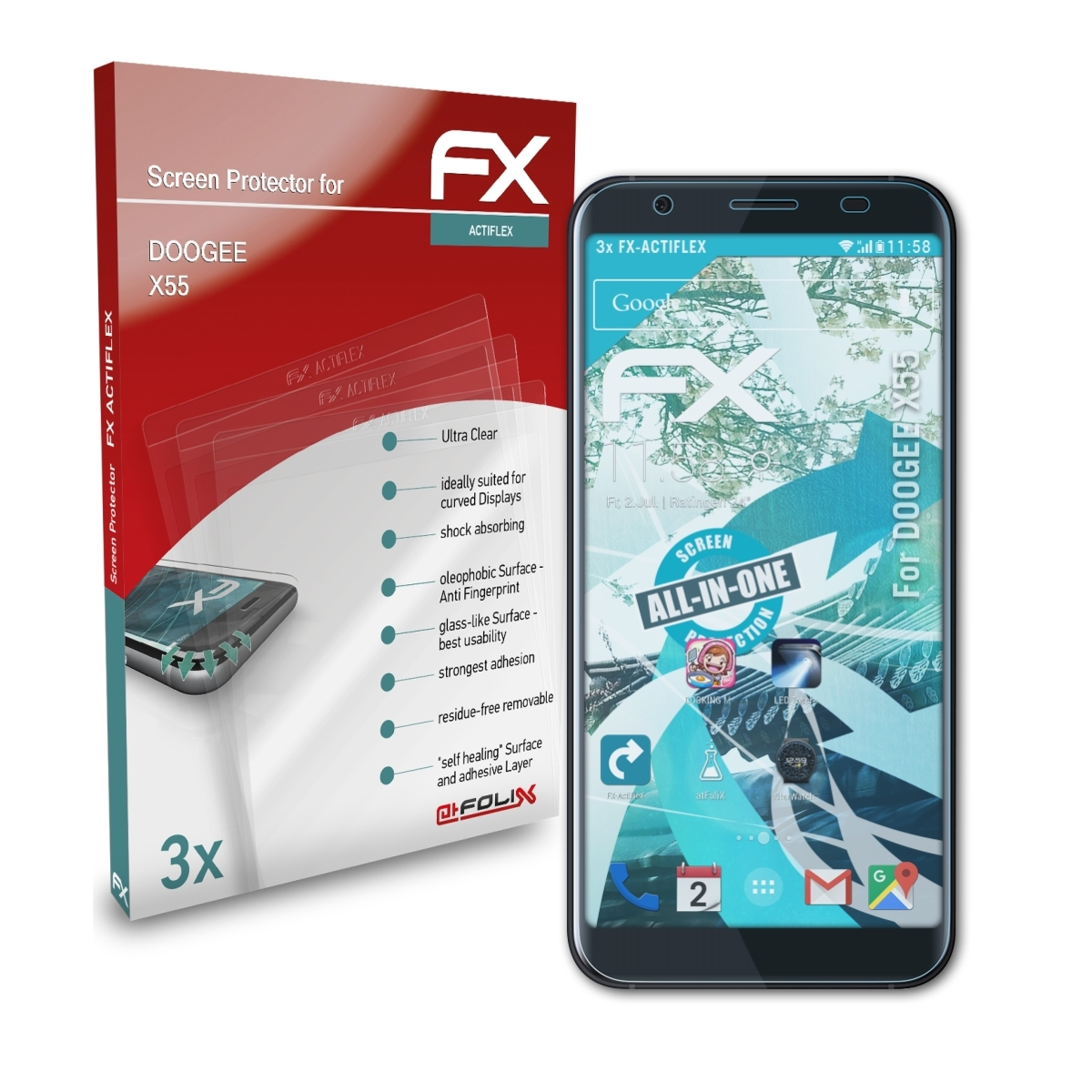 X55) Doogee Displayschutz(für 3x FX-ActiFleX ATFOLIX