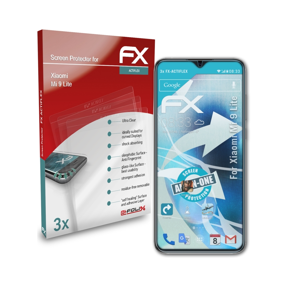 ATFOLIX 3x FX-ActiFleX Displayschutz(für Xiaomi Lite) Mi 9