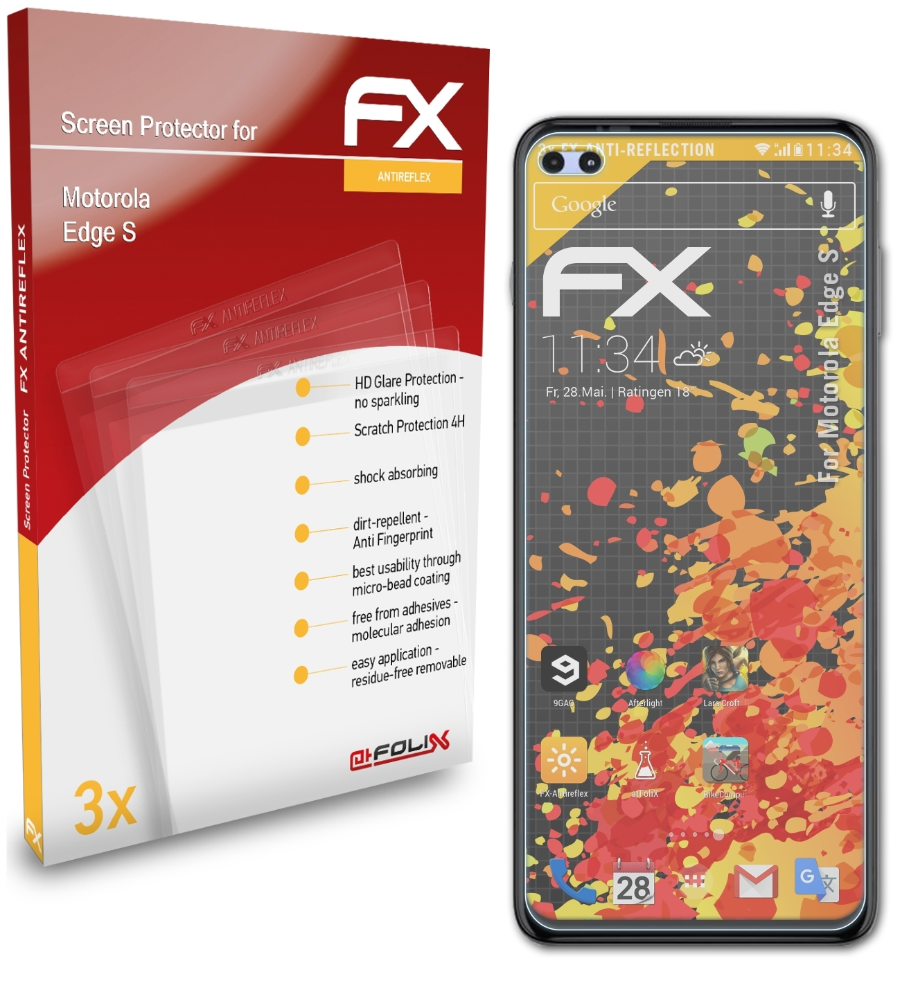 S) Displayschutz(für Motorola ATFOLIX Edge FX-Antireflex 3x