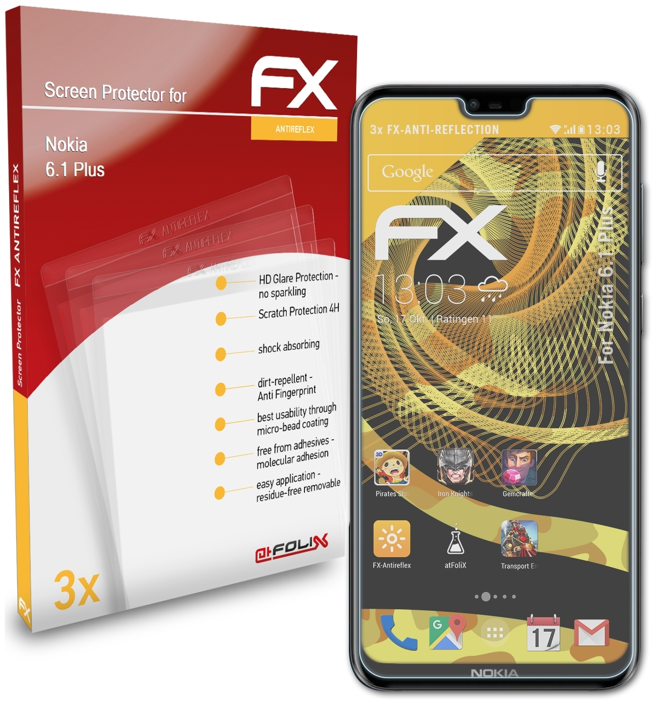 ATFOLIX 3x FX-Antireflex Nokia Plus) 6.1 Displayschutz(für