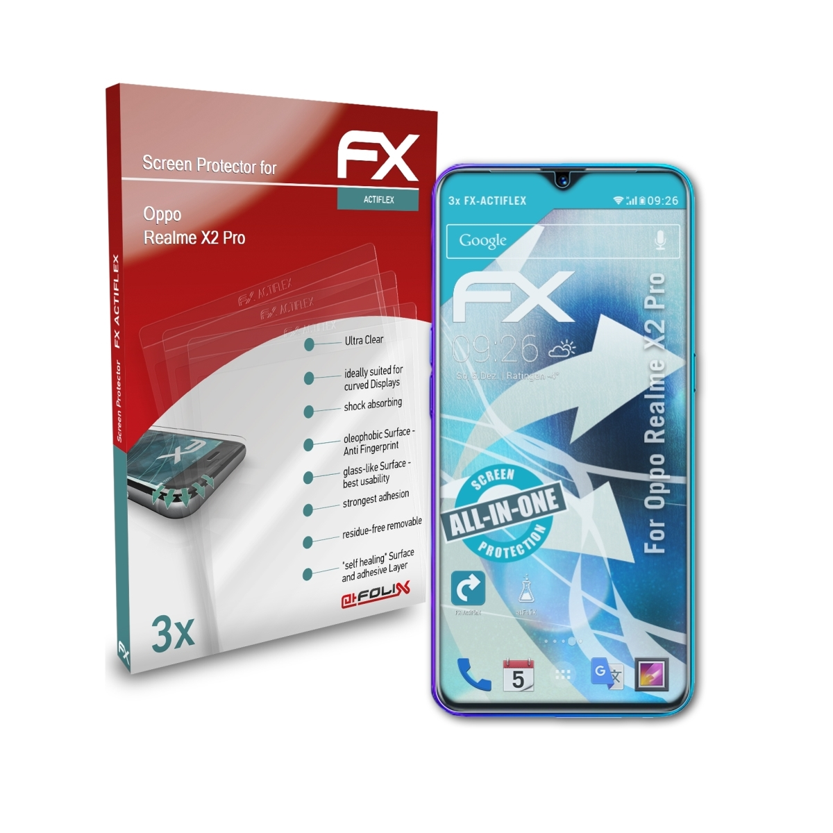 Realme X2 Displayschutz(für FX-ActiFleX ATFOLIX 3x Oppo Pro)