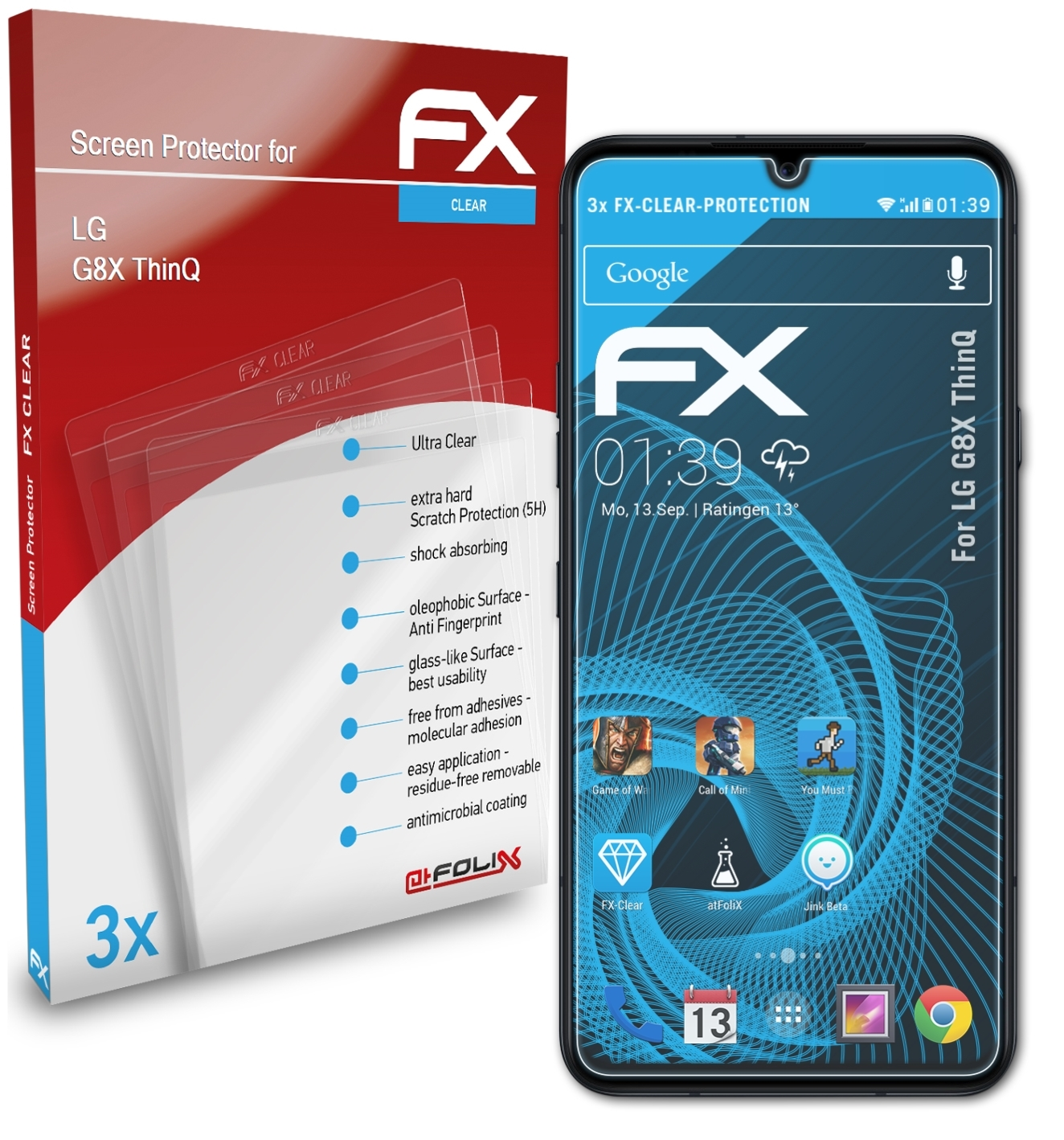 FX-Clear ThinQ) 3x ATFOLIX LG Displayschutz(für G8X