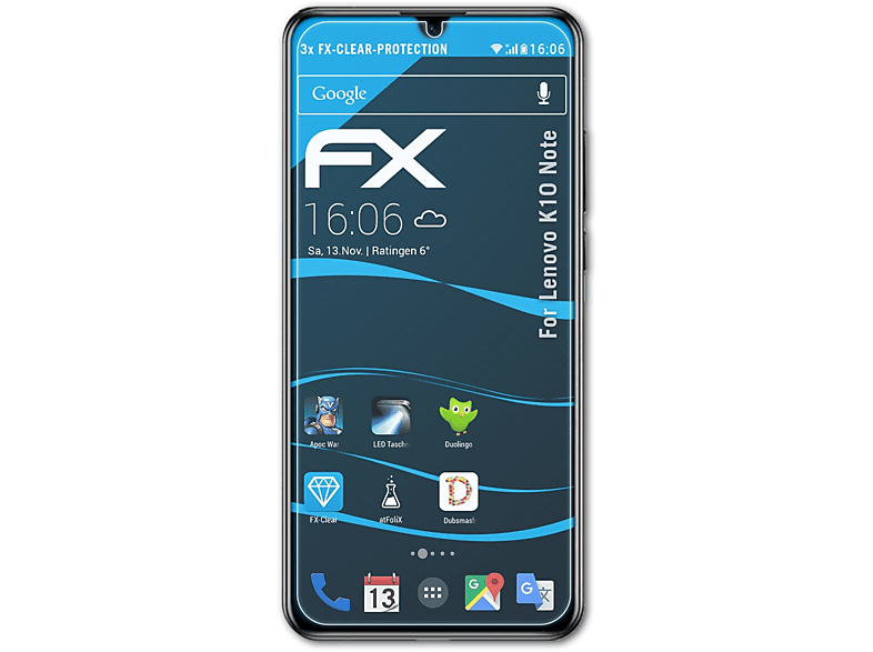 ATFOLIX 3x FX-Clear Displayschutz(für Lenovo K10 Note)