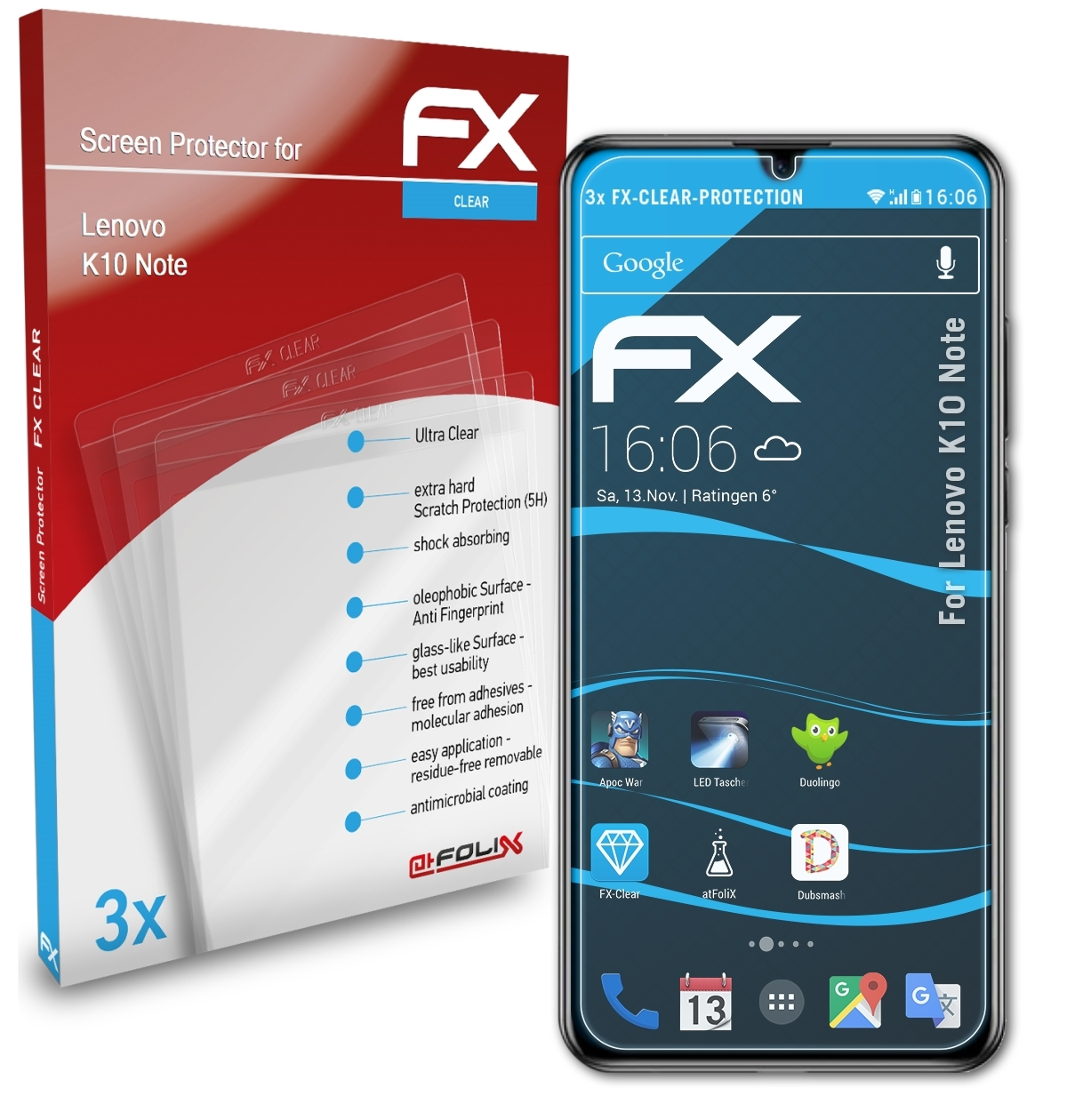 ATFOLIX 3x FX-Clear Displayschutz(für Lenovo Note) K10