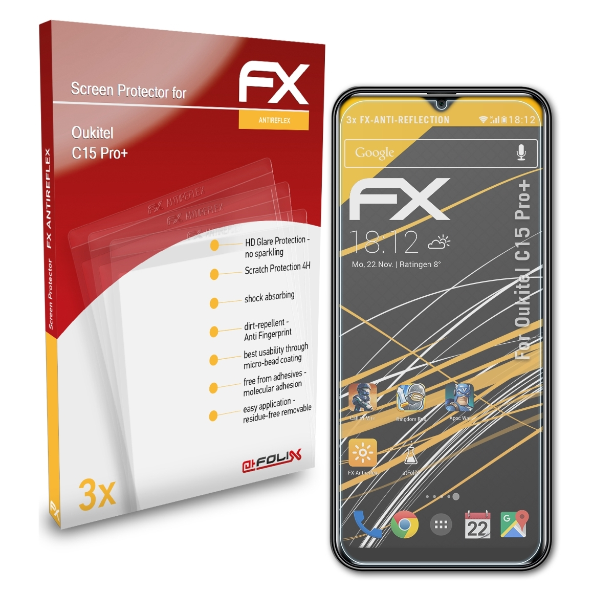 Oukitel Displayschutz(für FX-Antireflex 3x C15 Pro+) ATFOLIX