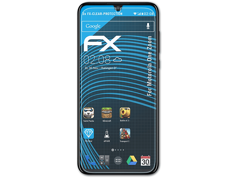 ATFOLIX 3x FX-Clear Displayschutz(für Motorola One Zoom)