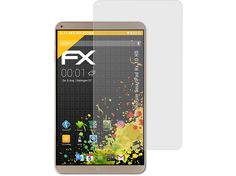 ATFOLIX 2x FX-Antireflex Displayschutz(für Mediacom SmartPad Hx 10 HD)