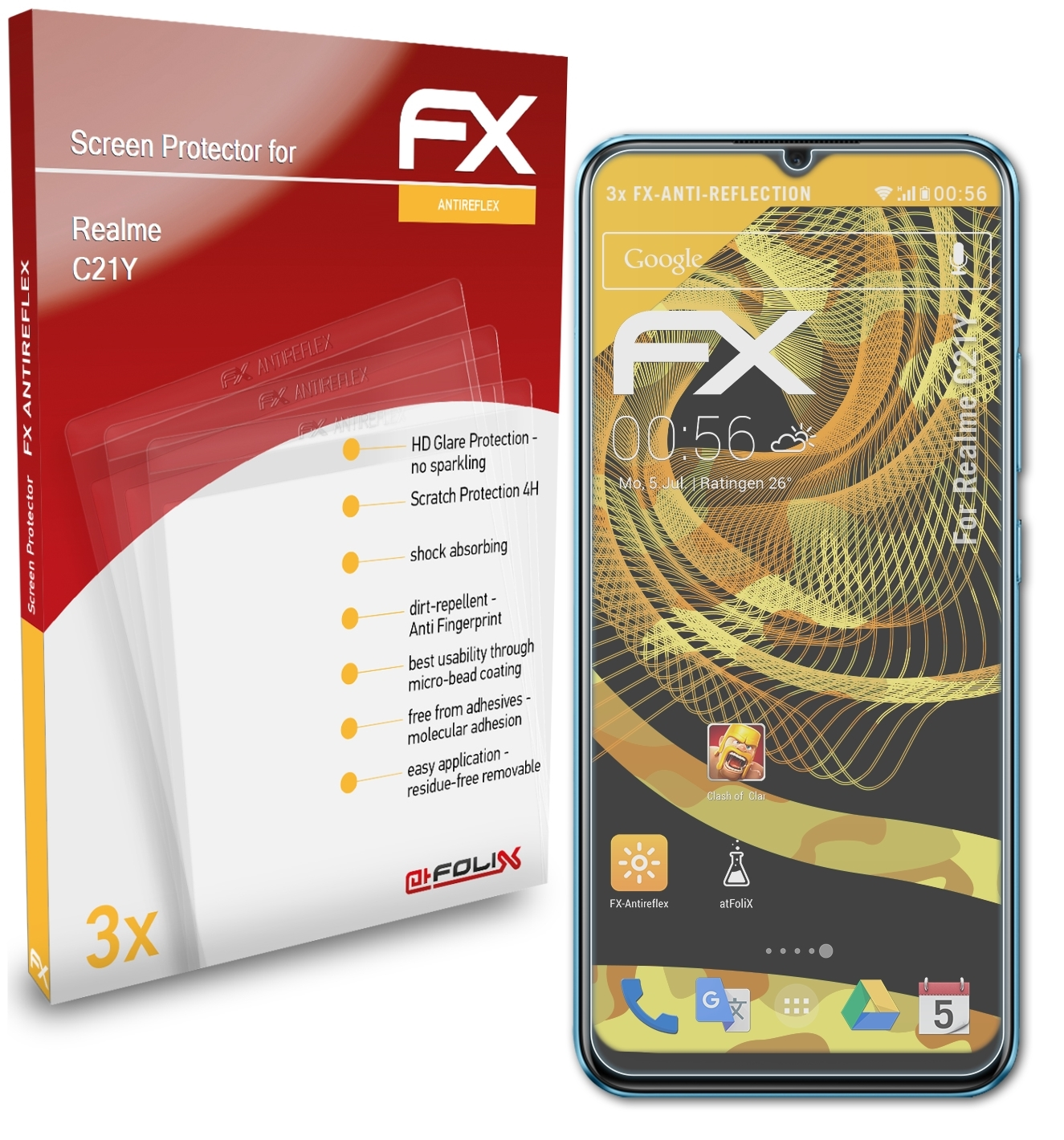 FX-Antireflex C21Y) 3x ATFOLIX Realme Displayschutz(für