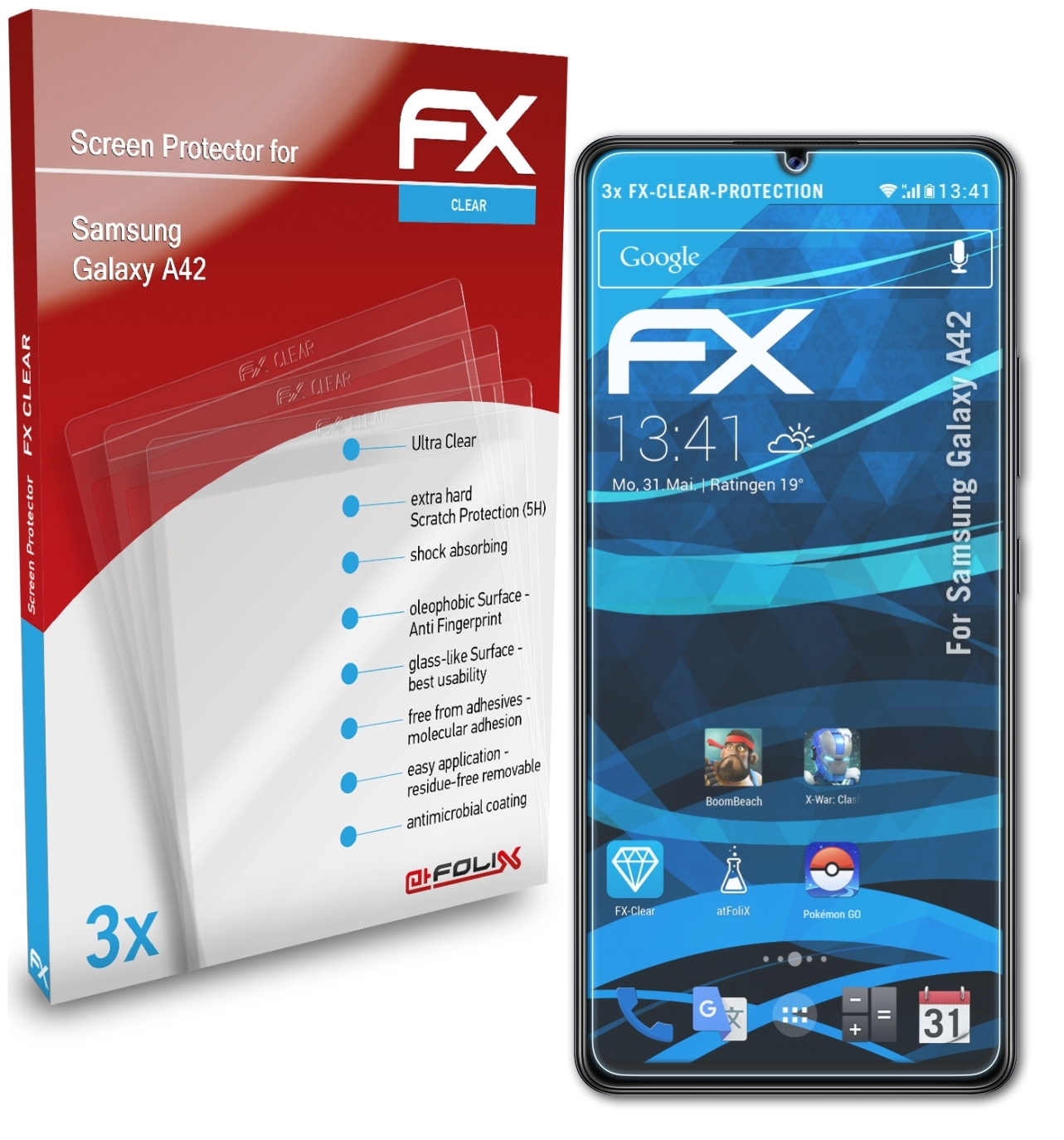 ATFOLIX 3x FX-Clear Galaxy Displayschutz(für Samsung A42)