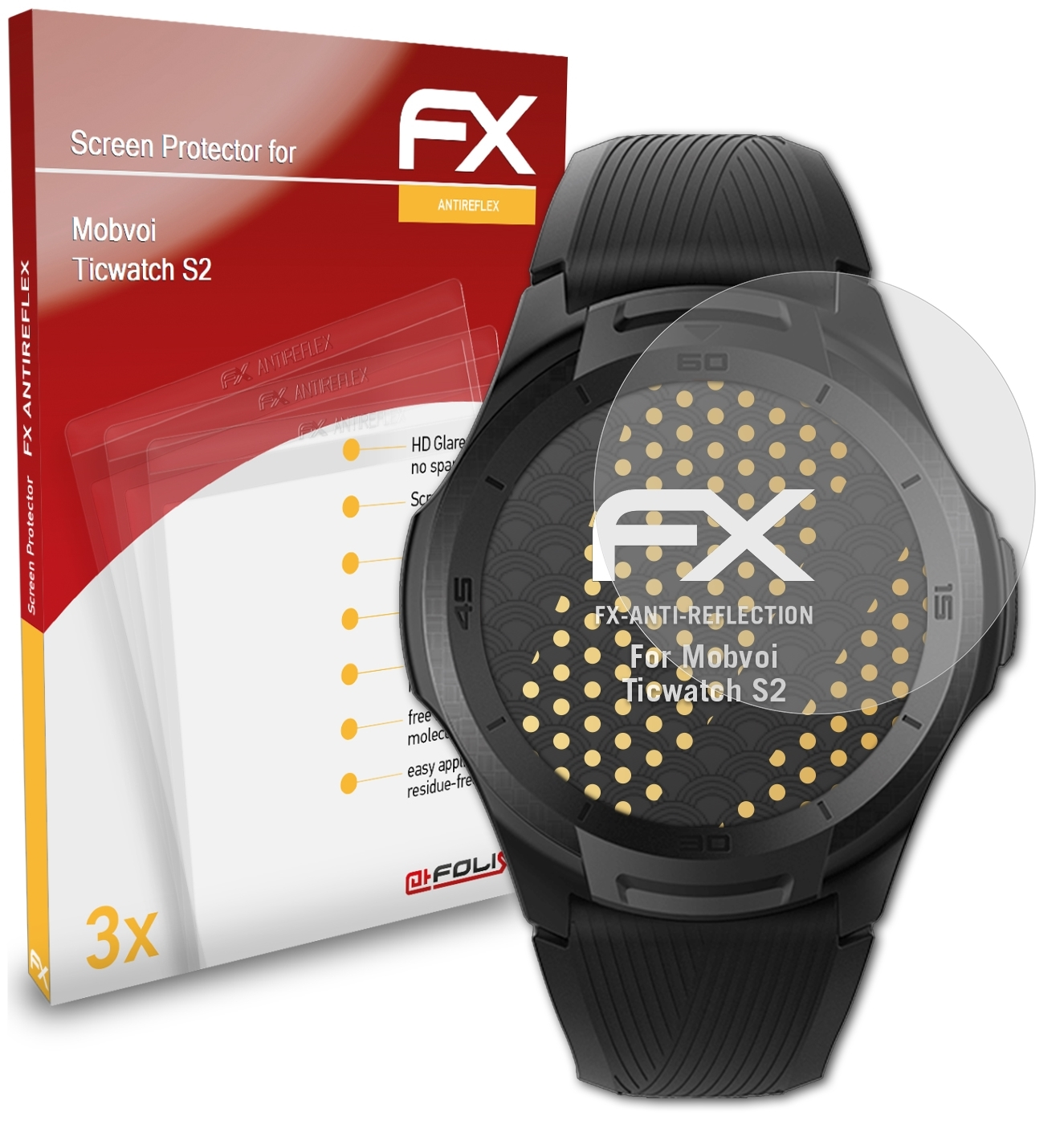 Mobvoi Displayschutz(für 3x S2) Ticwatch ATFOLIX FX-Antireflex