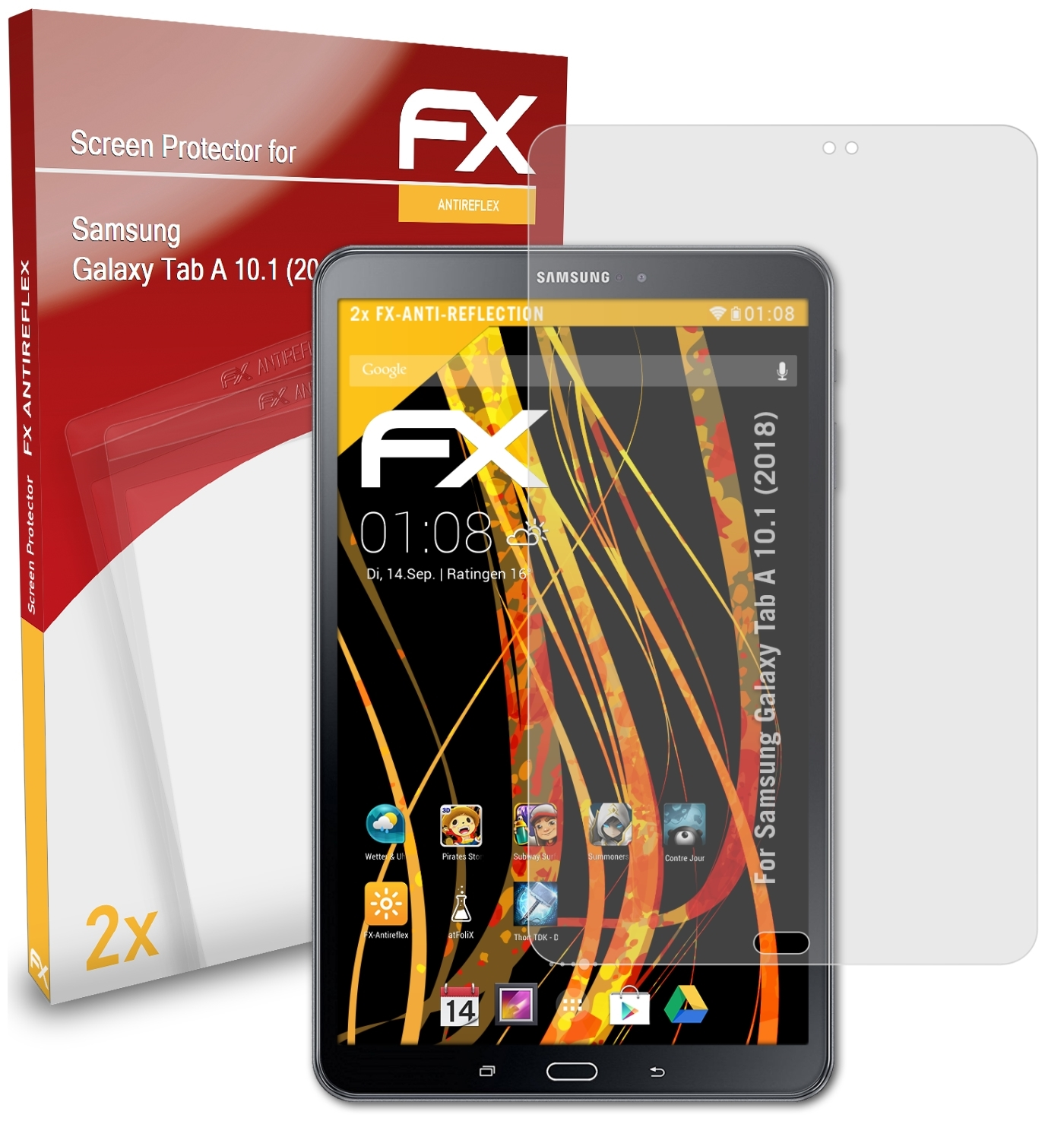 Galaxy ATFOLIX (2018)) A 2x Samsung FX-Antireflex Displayschutz(für Tab 10.1