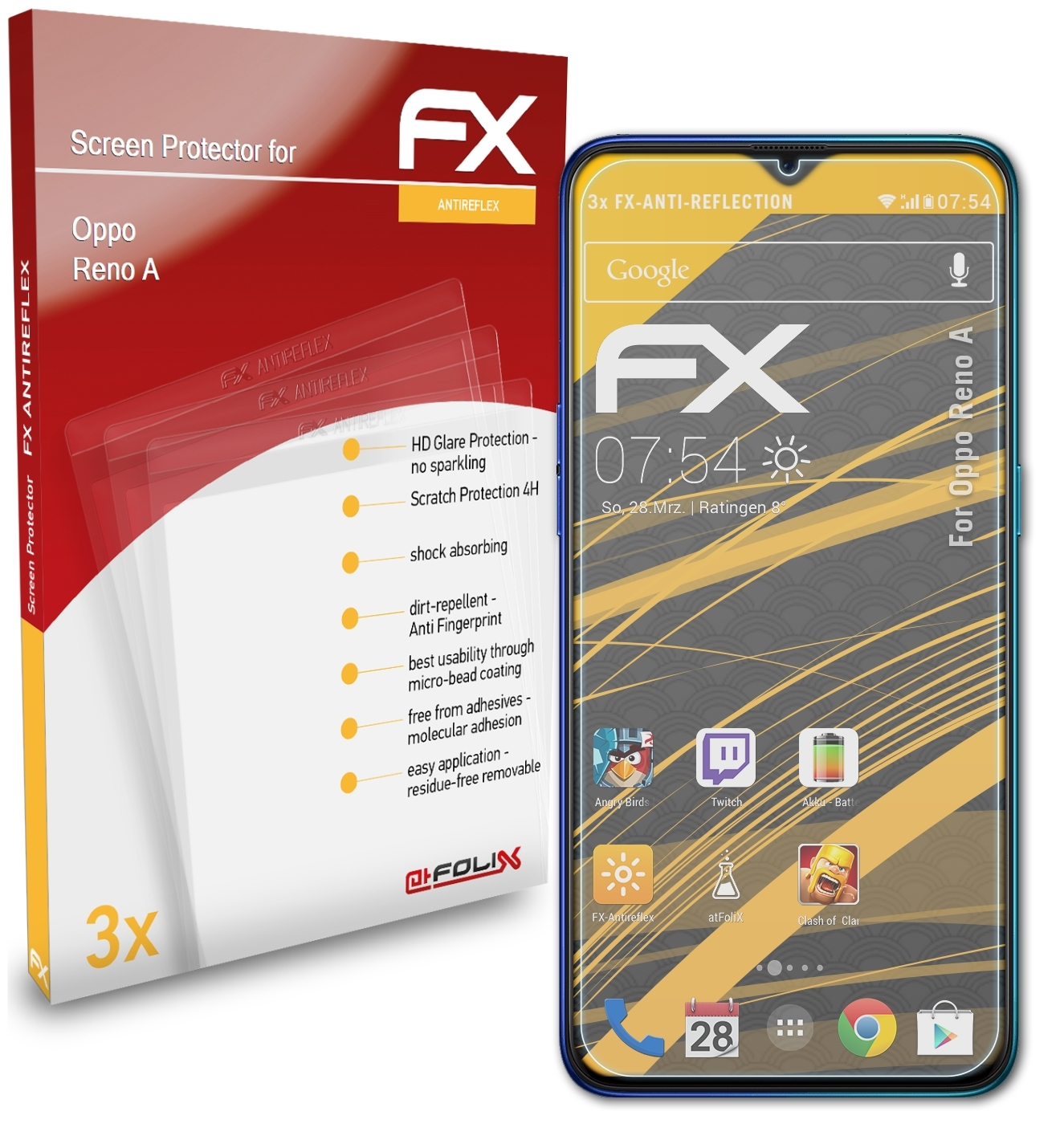 ATFOLIX 3x FX-Antireflex Displayschutz(für A) Oppo Reno
