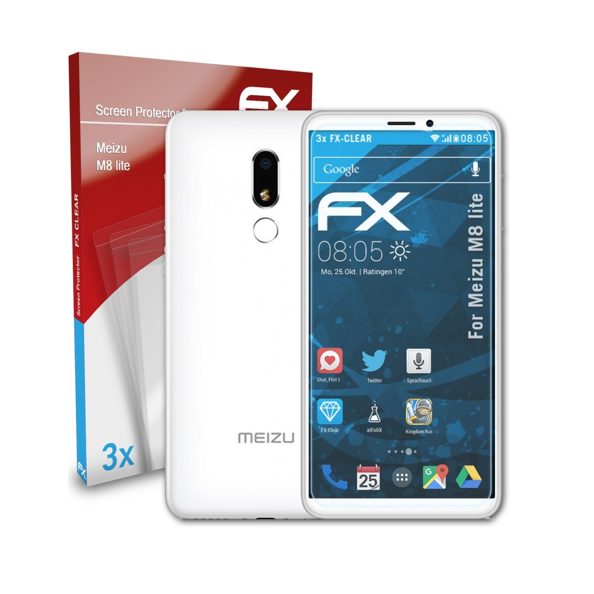 Meizu M8 Displayschutz(für ATFOLIX FX-Clear lite) 3x